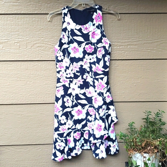 Banana Republic Floral Ruffle Wrap Racerback Dress Navy & Purple Floral 0 - Picture 5 of 15